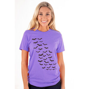 Purple Halloween Bats Spooky Graphic Tee - Medium